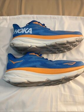 Hoka Men's Blue with Orange Trim Running Shoes Clifton 9